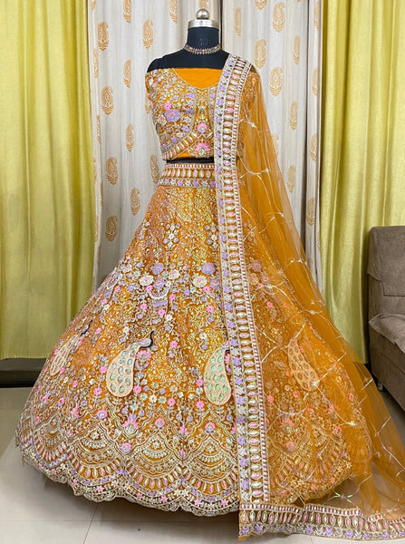 Rust Color Net Latest Lehenga