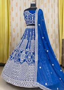 Blue Georgette Embroidery Lehenga