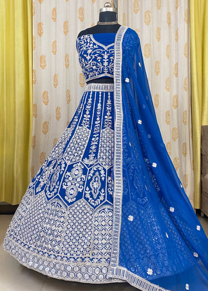 Blue Georgette Embroidery Lehenga