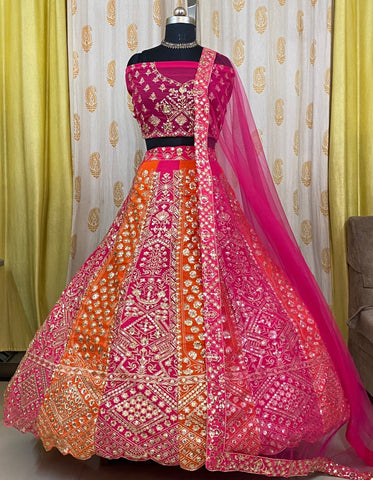 Pink Georgette Sequence Embroidered Work Lehenga Choli