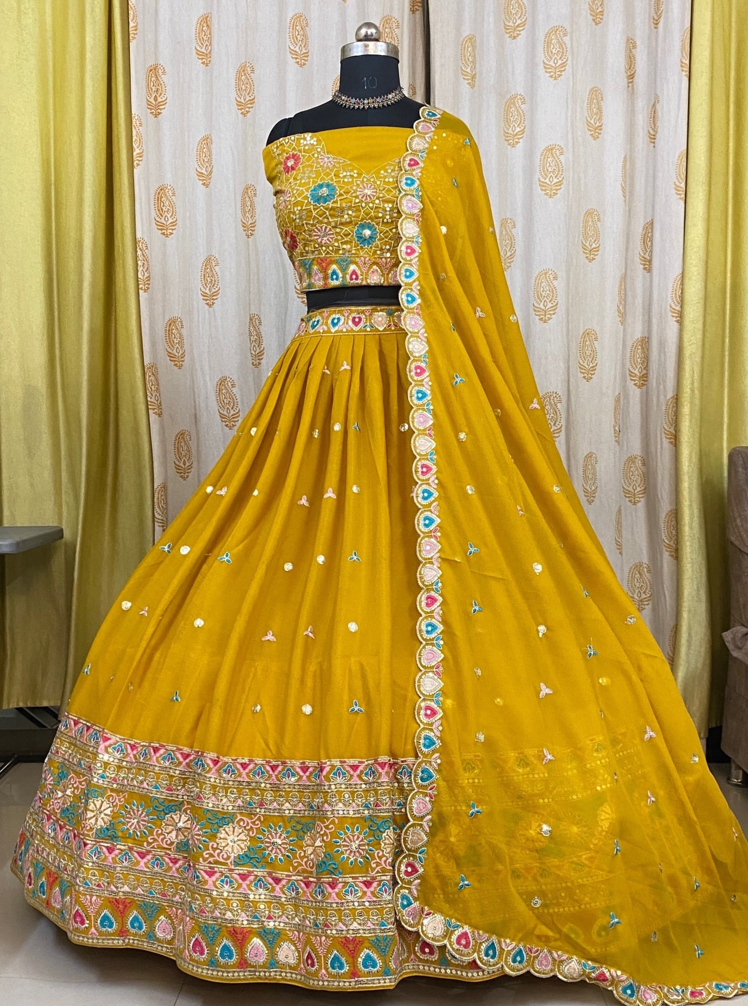 Yellow Georgette Lehenga For Women