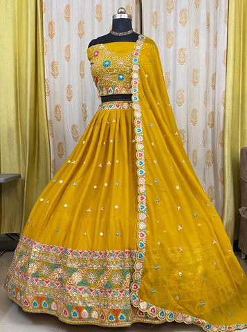 Yellow Georgette Lehenga For Women