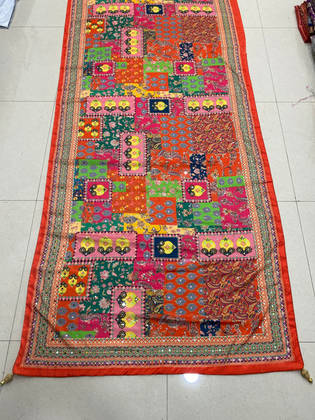 Mirror Work Printed Chinnon Silk Saree with Blouse