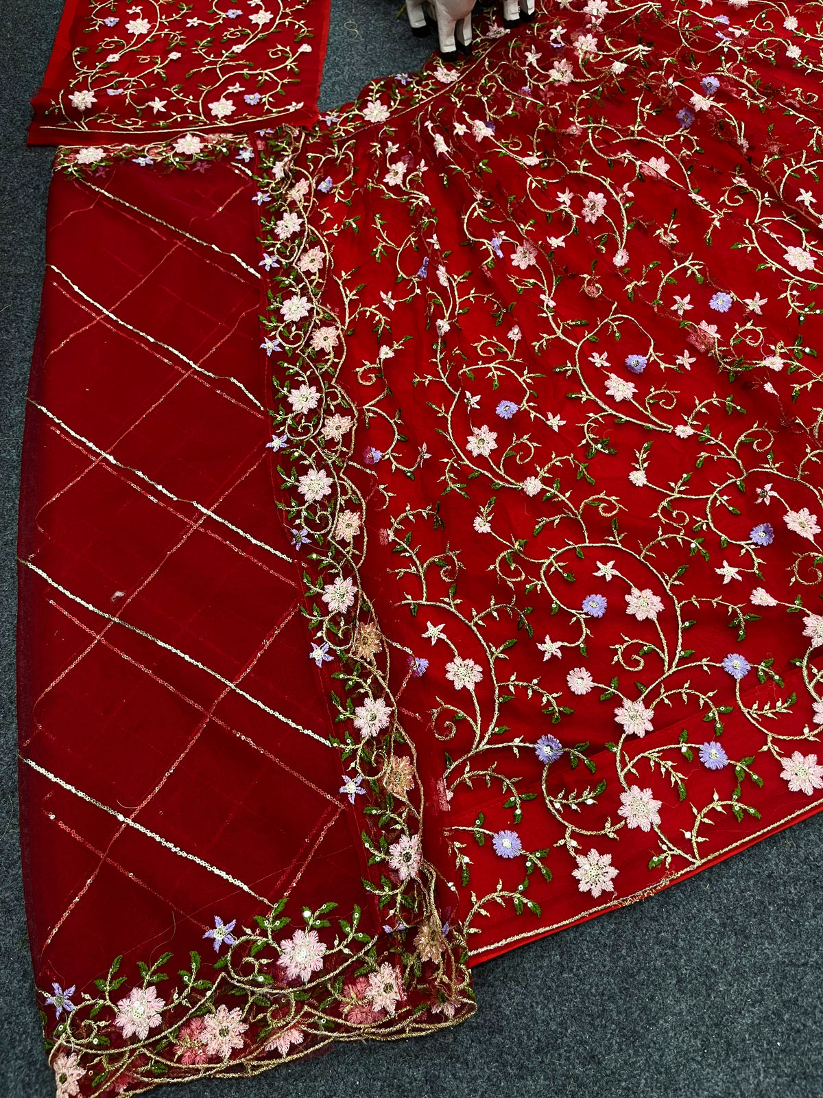 Red Net Wedding Wear Lehenga With Can Can