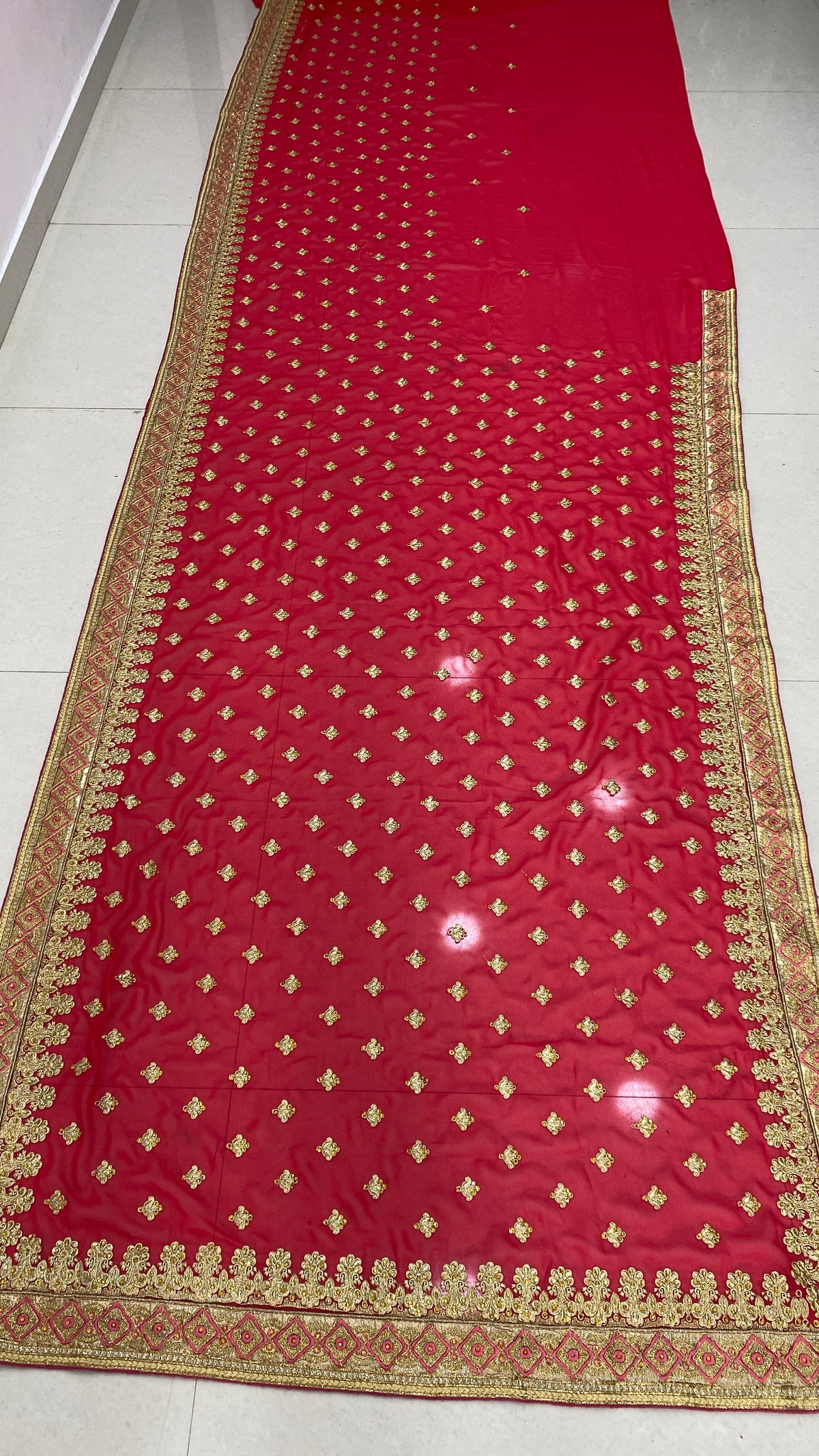 Red Georgette Embroidery Saree