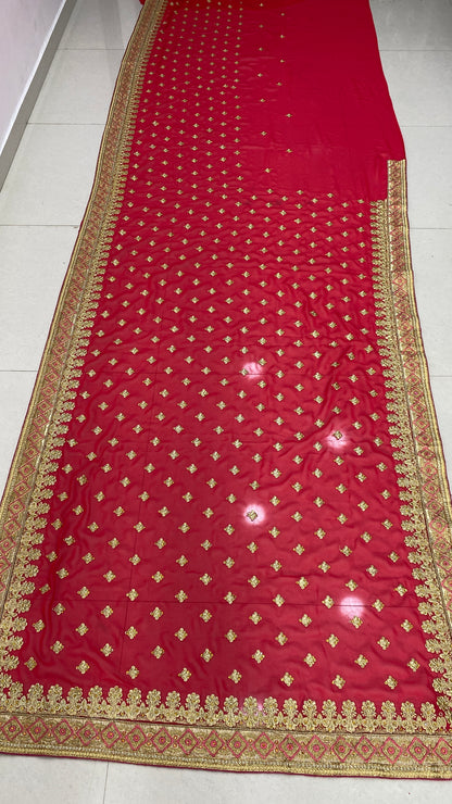 Red Georgette Embroidery Saree