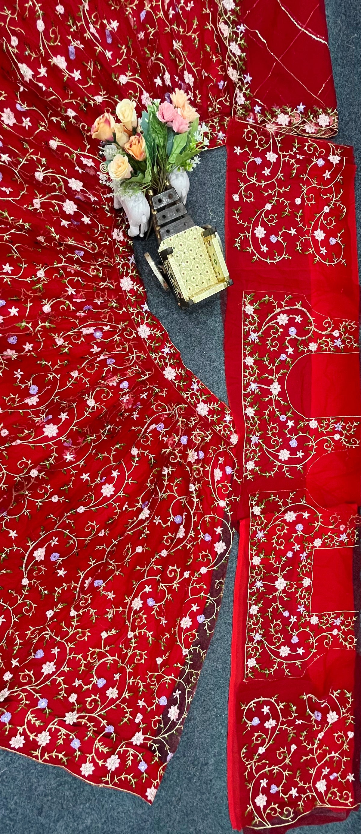 Red Net Wedding Wear Lehenga With Can Can