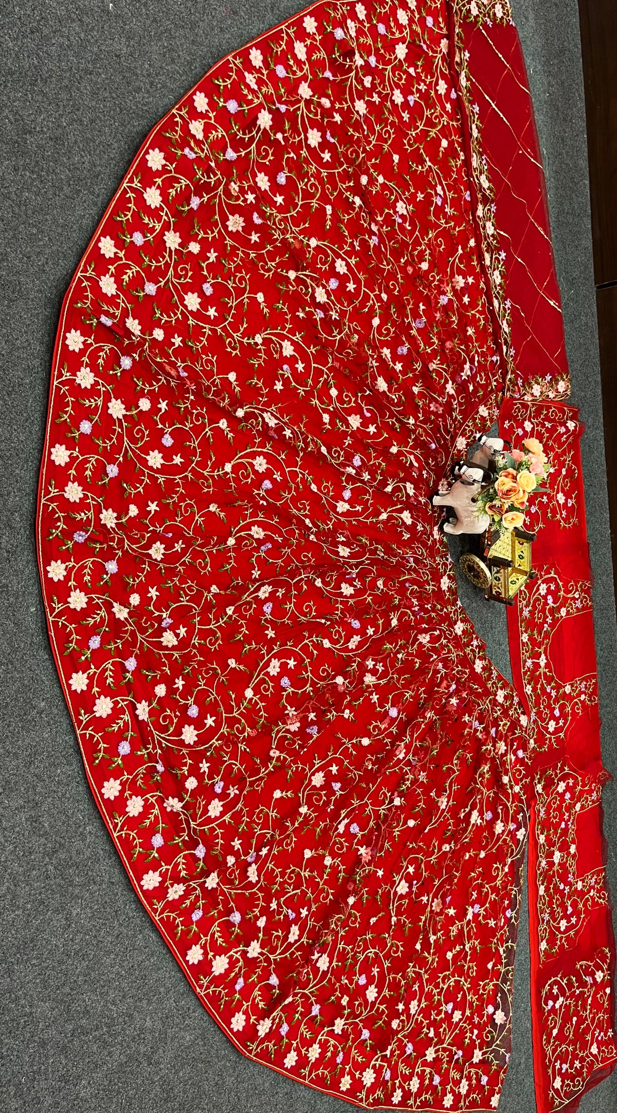 Red Net Wedding Wear Lehenga With Can Can