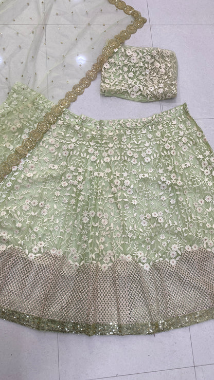 Green Color Net Embroidery Lehenga Choli