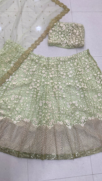 Green Color Net Embroidery Lehenga Choli
