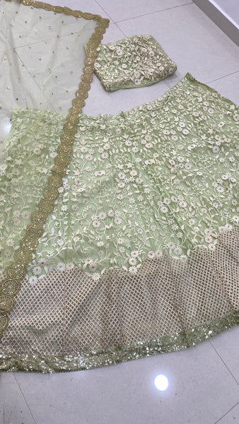 Green Color Net Embroidery Lehenga Choli