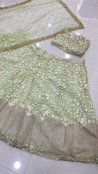 Green Color Net Embroidery Lehenga Choli