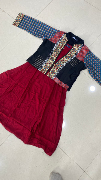 Maroon Rayon Kurti with Koti