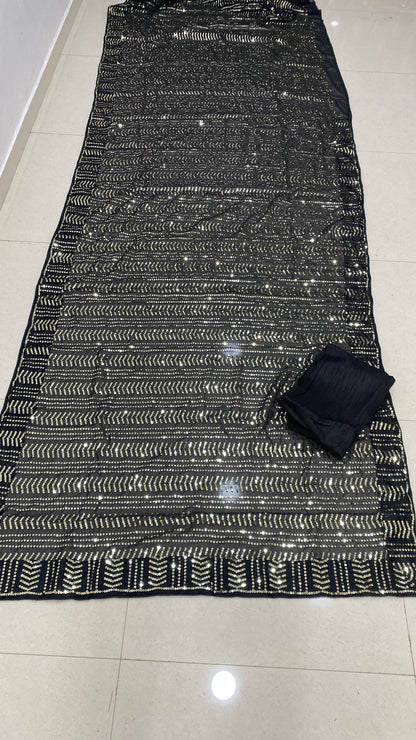 Black Georgette Embroidery Saree