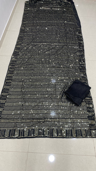 Black Georgette Embroidery Saree