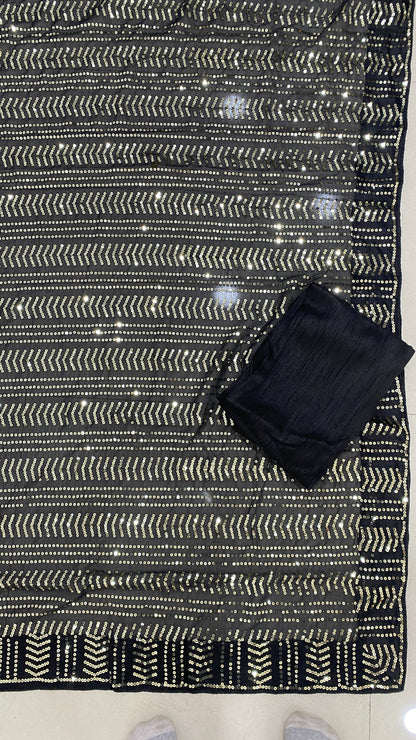 Black Georgette Embroidery Saree