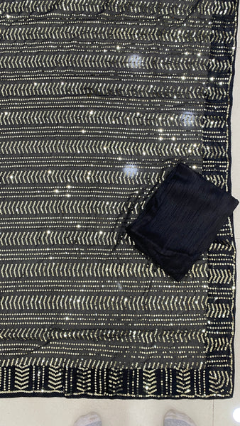 Black Georgette Embroidery Saree