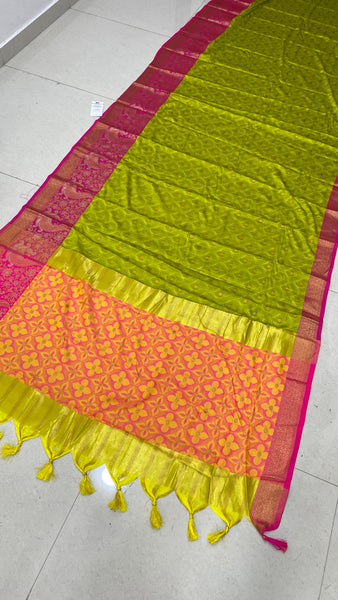 Parrot Green Banarasi Silk saree With Bouse