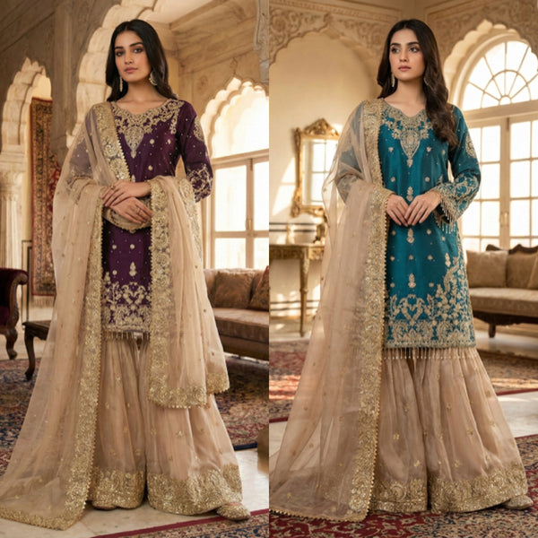 Silk Embroidered Sharara Set
