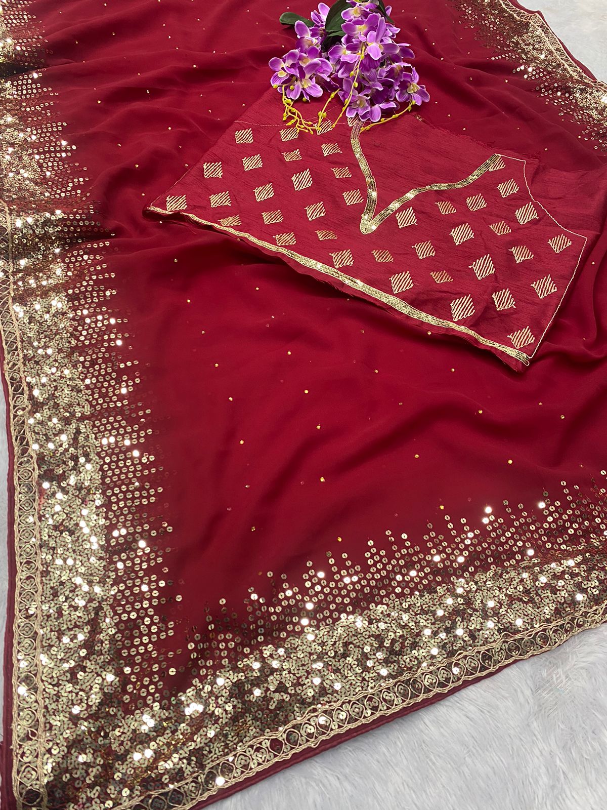 Latest Design Georgette Embroidery Saree with blouse