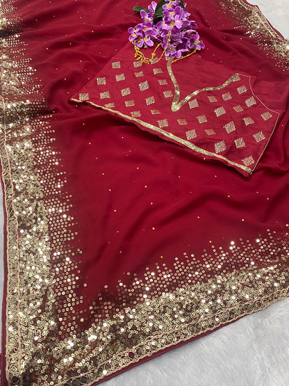Latest Design Georgette Embroidery Saree with blouse