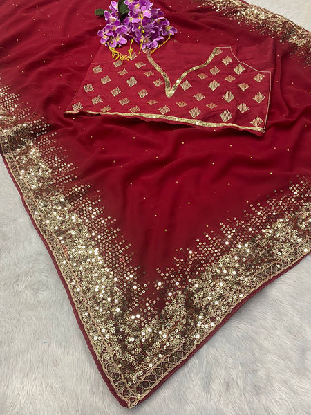 Latest Design Georgette Embroidery Saree with blouse
