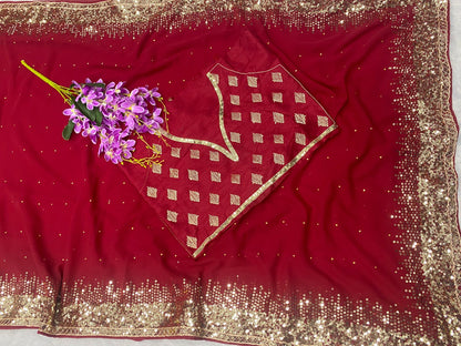 Latest Design Georgette Embroidery Saree with blouse