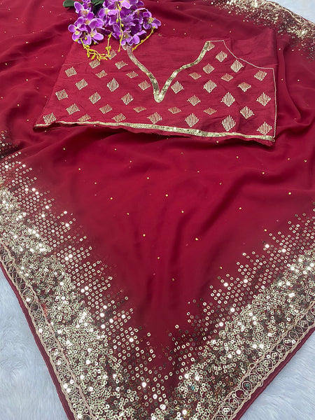 Latest Design Georgette Embroidery Saree with blouse