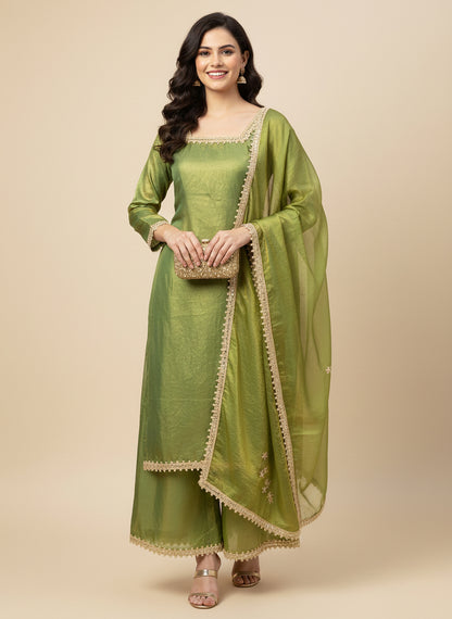 Premium Rani Pink Fendy Silk Palazzo Set