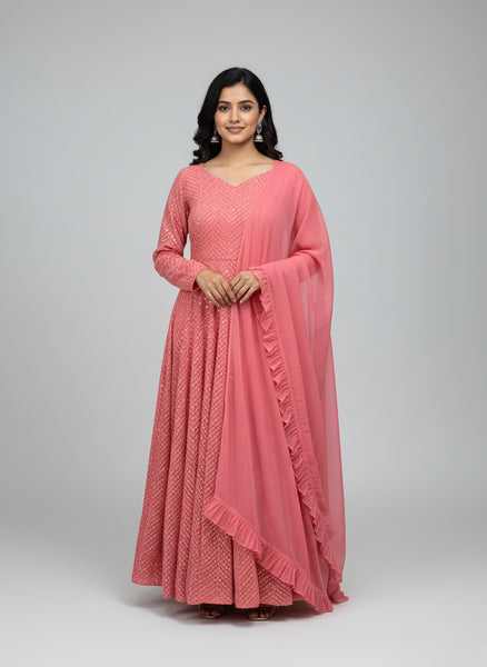 Lucknowi Sequence Work Georgette Anarkali Suit