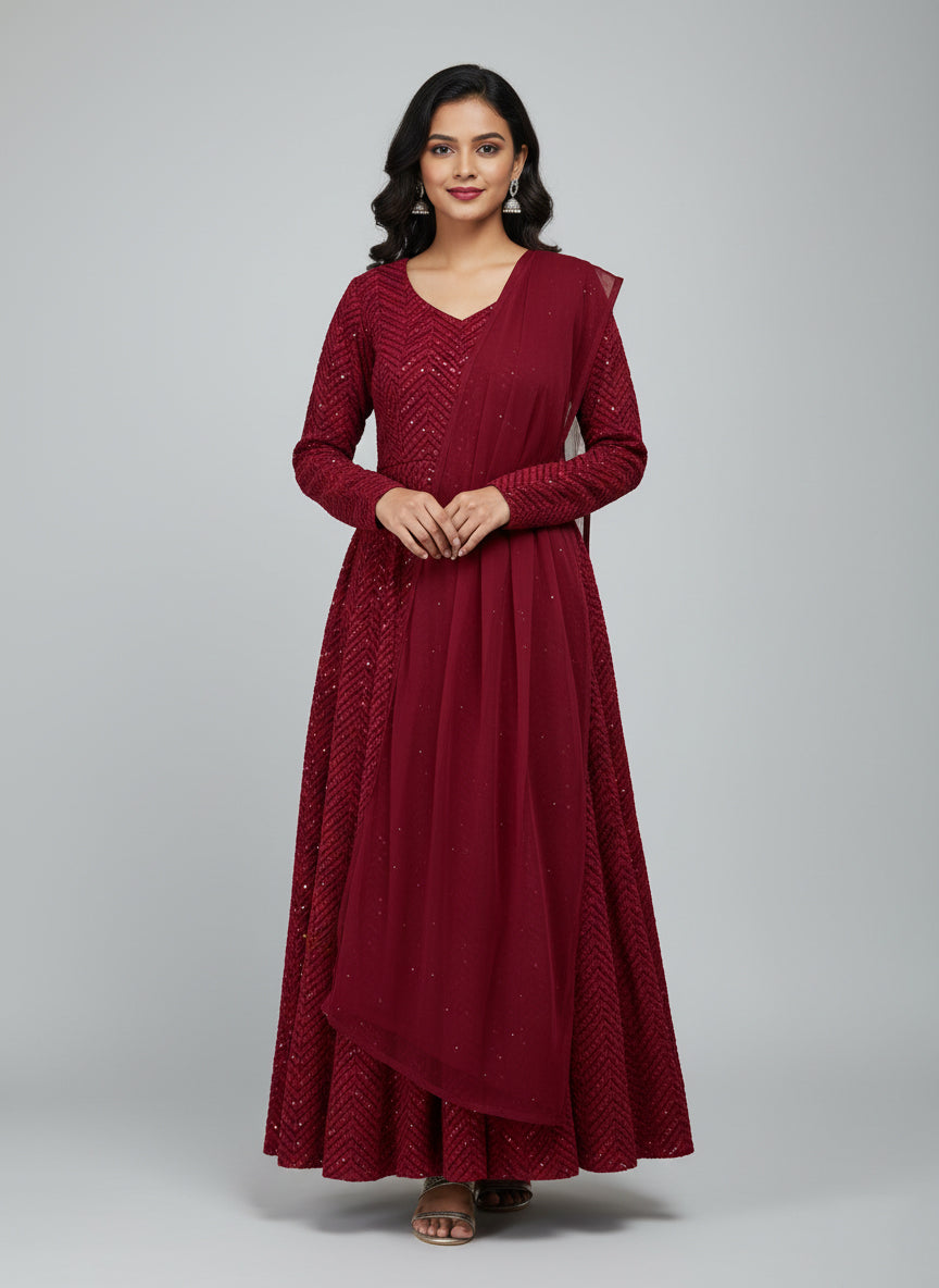 Lucknowi Sequence Work Georgette Anarkali Suit