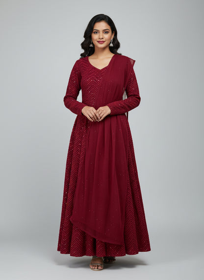 Lucknowi Sequence Work Georgette Anarkali Suit