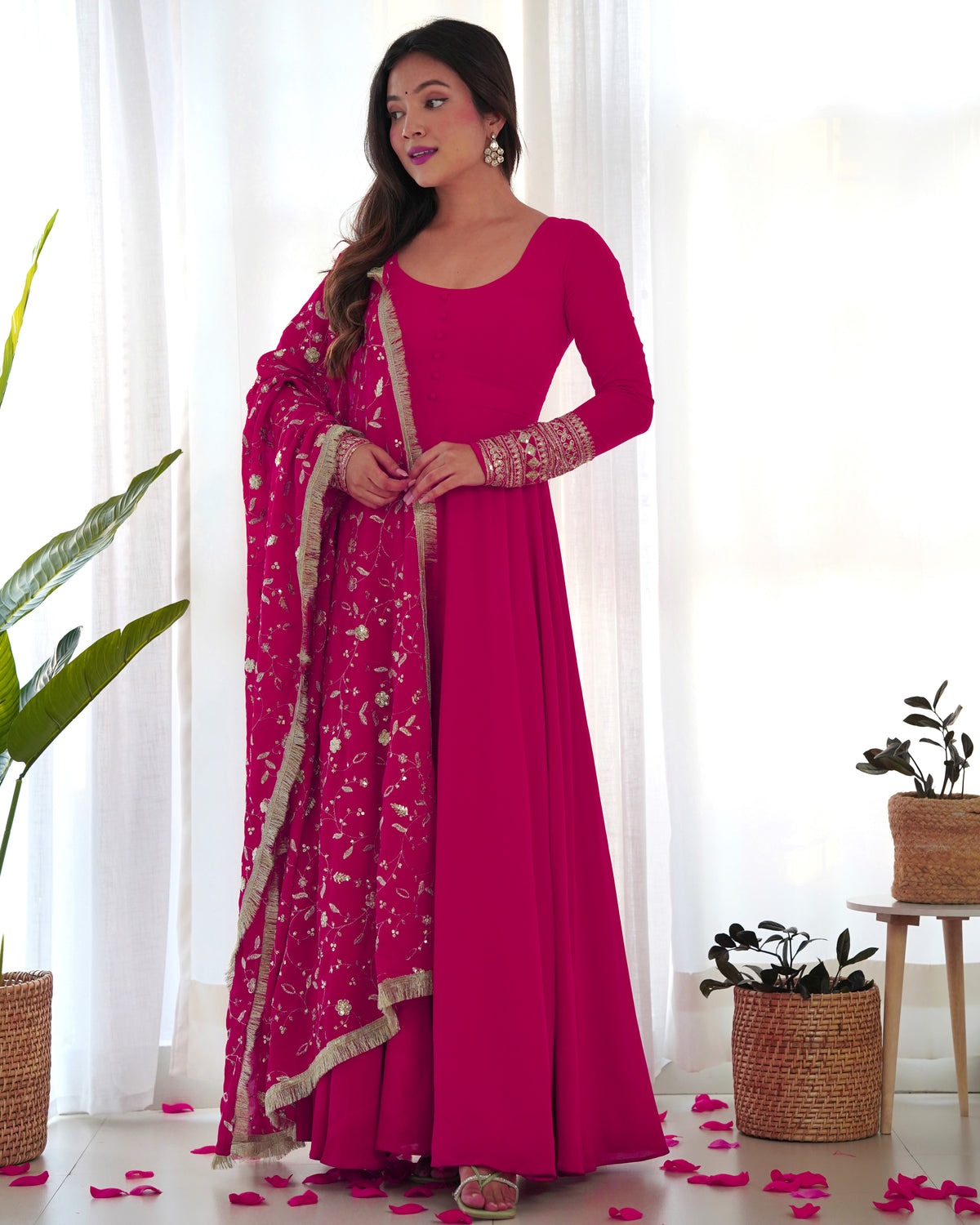 Pretty Georgette Sequence Zari Work Ready Made Anarkali Salwar Suit