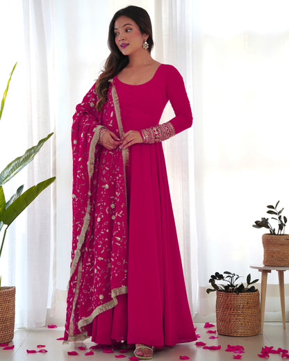 Pretty Georgette Sequence Zari Work Ready Made Anarkali Salwar Suit