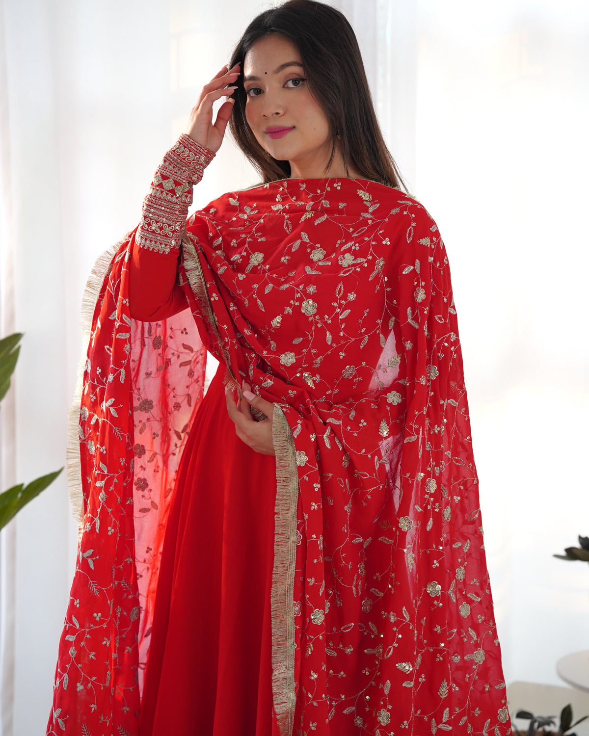 Pretty Georgette Sequence Zari Work Ready Made Anarkali Salwar Suit