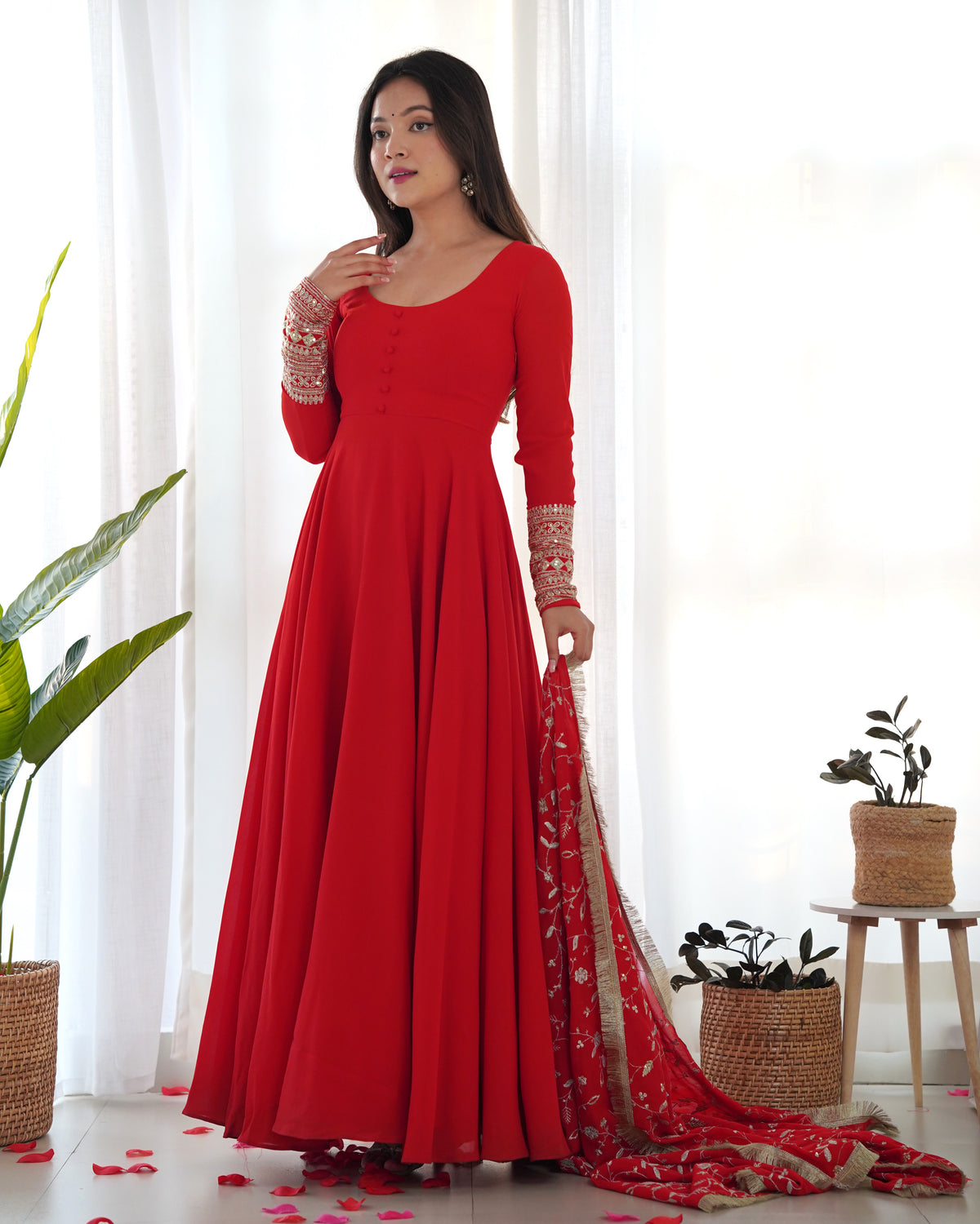 Pretty Georgette Sequence Zari Work Ready Made Anarkali Salwar Suit