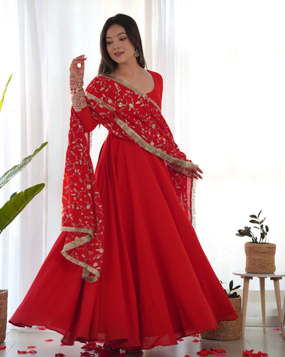 Pretty Georgette Sequence Zari Work Ready Made Anarkali Salwar Suit