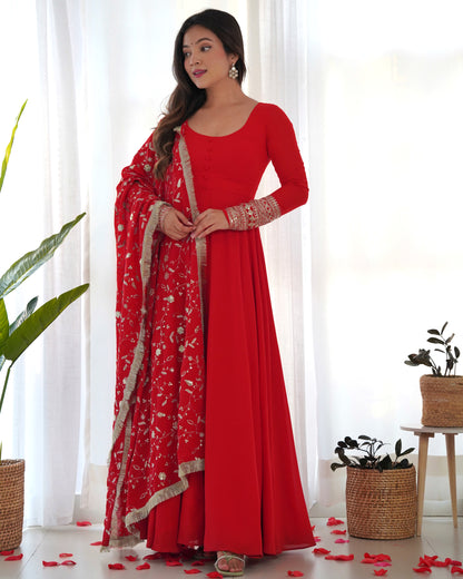 Pretty Georgette Sequence Zari Work Ready Made Anarkali Salwar Suit