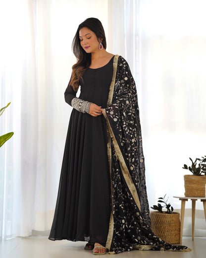 Pretty Georgette Sequence Zari Work Ready Made Anarkali Salwar Suit