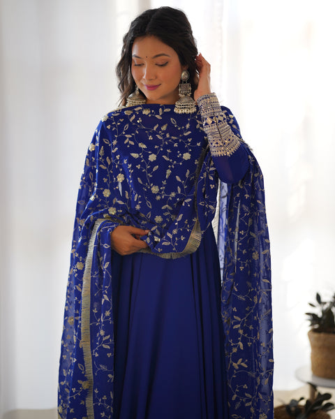 Pretty Georgette Sequence Zari Work Ready Made Anarkali Salwar Suit