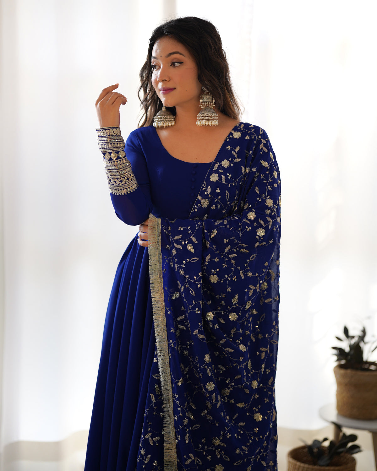 Pretty Georgette Sequence Zari Work Ready Made Anarkali Salwar Suit