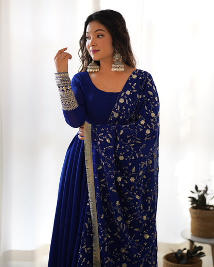 Pretty Georgette Sequence Zari Work Ready Made Anarkali Salwar Suit