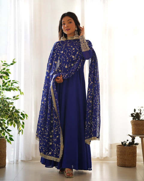 Pretty Georgette Sequence Zari Work Ready Made Anarkali Salwar Suit