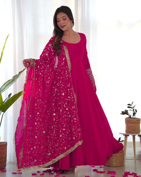 Pretty Georgette Sequence Zari Work Ready Made Anarkali Salwar Suit