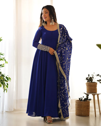 Pretty Georgette Sequence Zari Work Ready Made Anarkali Salwar Suit