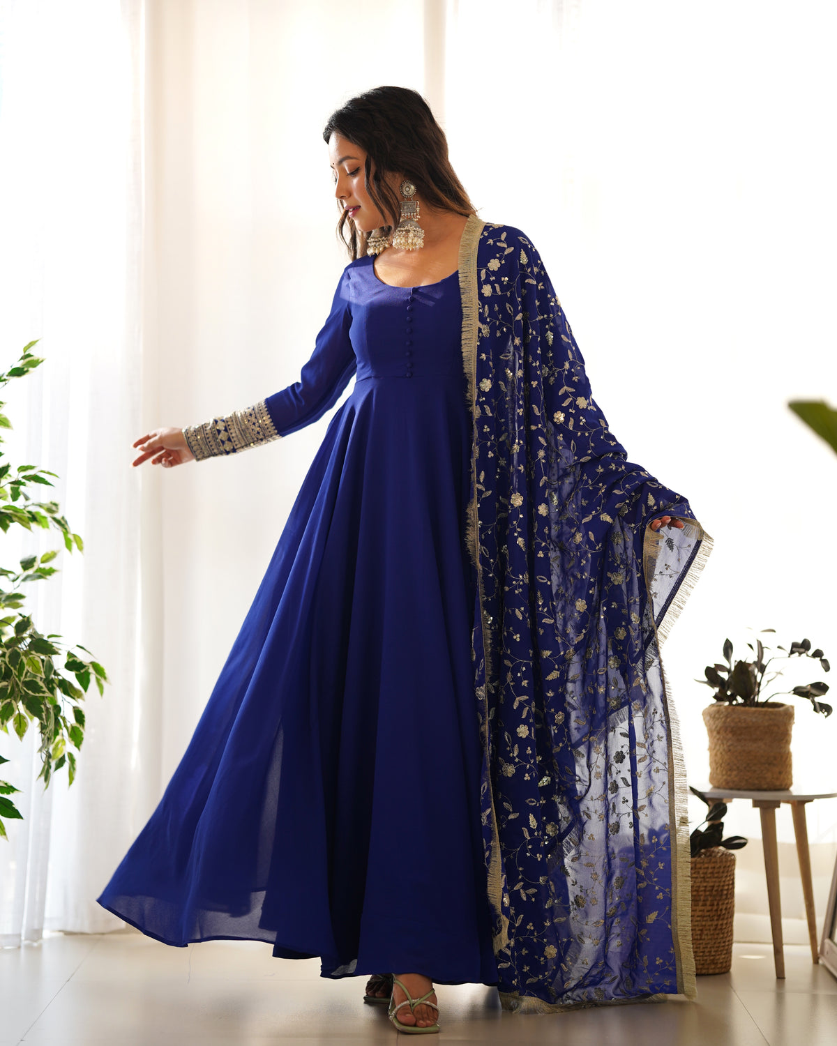 Pretty Georgette Sequence Zari Work Ready Made Anarkali Salwar Suit