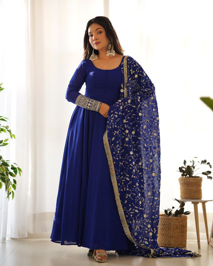 Pretty Georgette Sequence Zari Work Ready Made Anarkali Salwar Suit