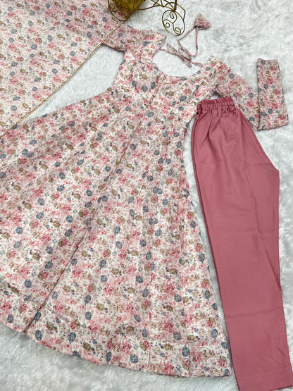 Dazzling Organza Chiffon Floral Printed Anarkali Ready Made Salwar Suit