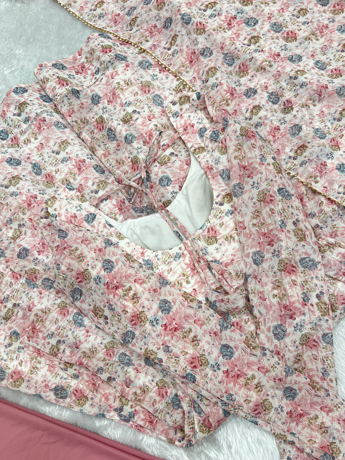 Dazzling Organza Chiffon Floral Printed Anarkali Ready Made Salwar Suit