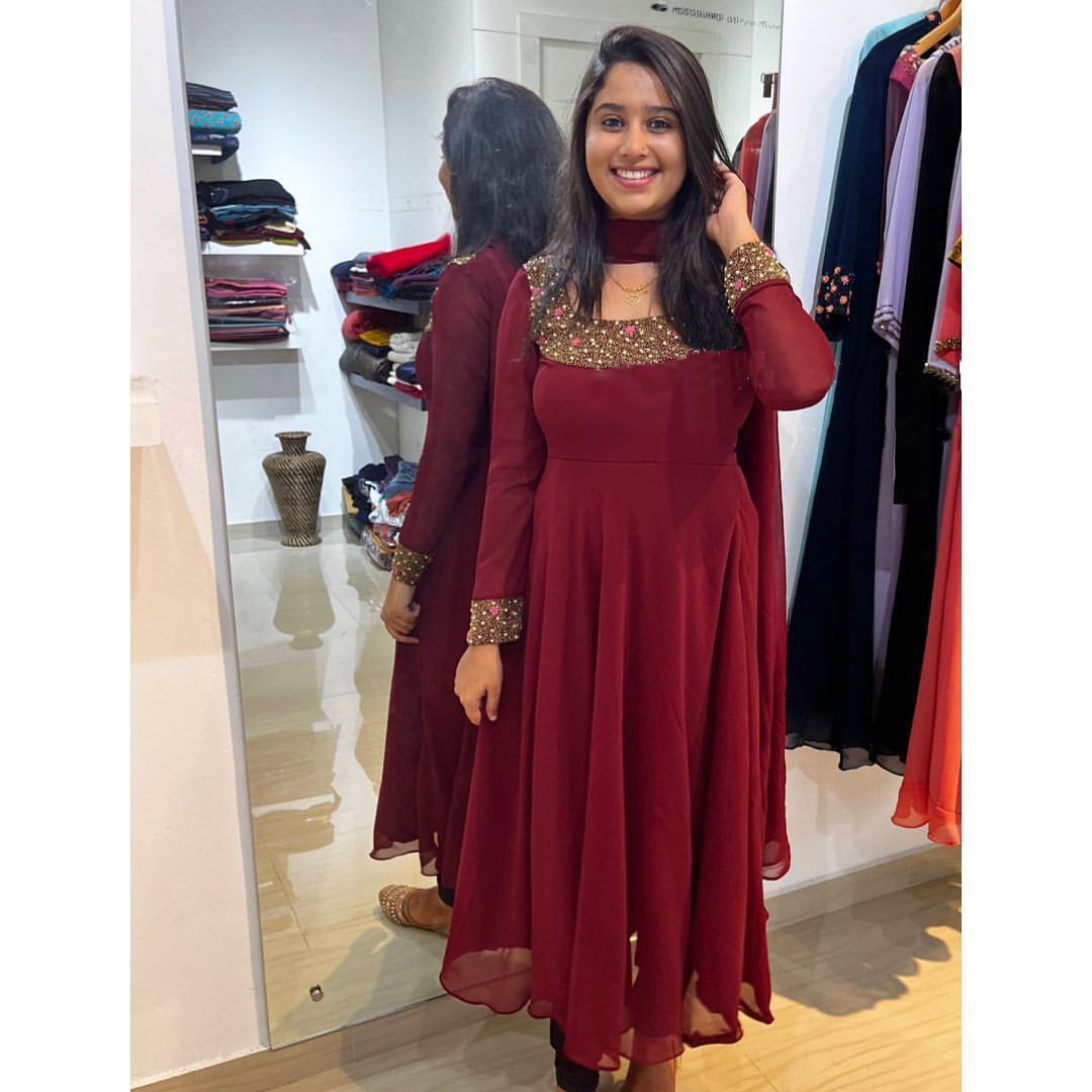 Latest Embroidery Georgette Maroon Color Suit Pend Dupatta